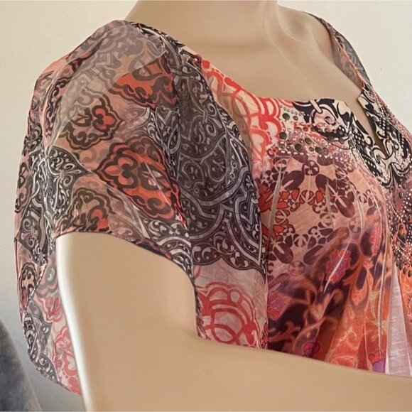 Apt 9 Womens Blouse Top with Flutter Short Sleeves Sz L Paisley Floral Pattern - Picture 5 of 11